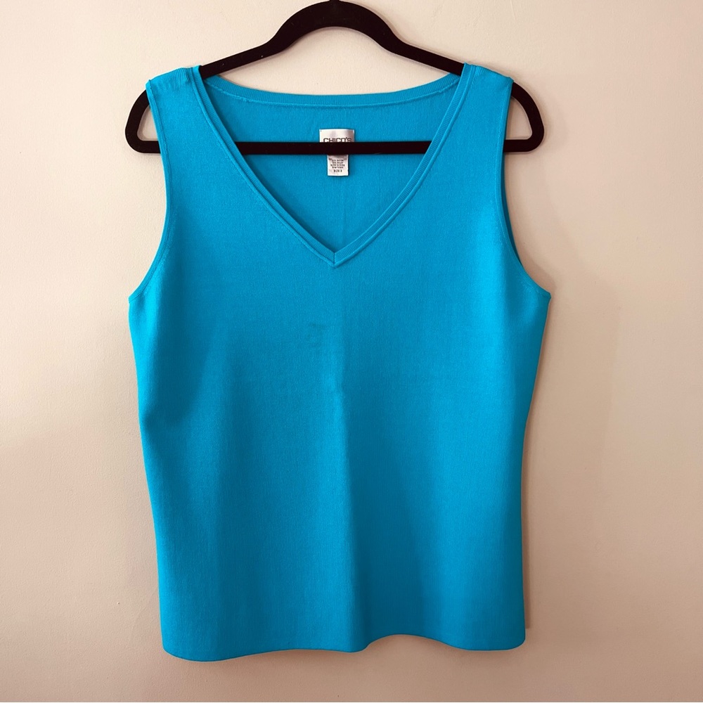 Chico’s bright blue rayon knit v-neck tank top size 3 size XL